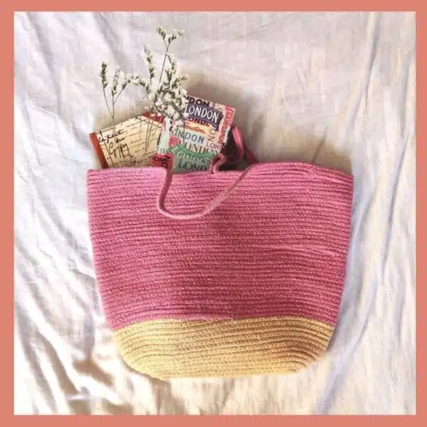 pink cream tote bag/jute bag, brand- ONEarth, available on Souls of India