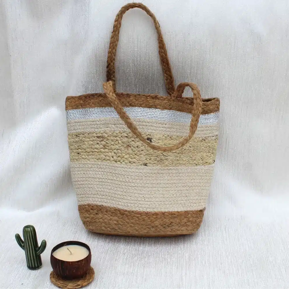 Brown beidge tote bag,/jute handbag, brand-ONEarth, available on Souls of India